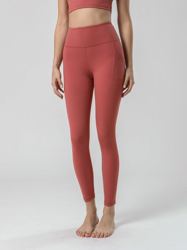 Neuvième pantalon de Yoga brossé Double face, taille haute, avec poches, pantalon de sport pour femmes 