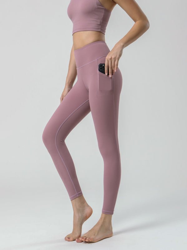 Neuvième pantalon de Yoga brossé Double face, taille haute, avec poches, pantalon de sport pour femmes 