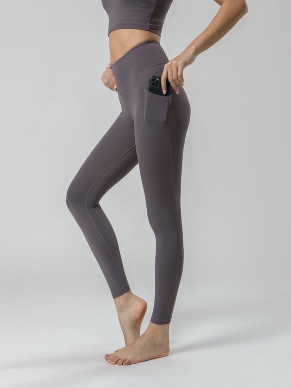 Neuvième pantalon de Yoga brossé Double face, taille haute, avec poches, pantalon de sport pour femmes 