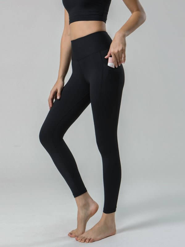 Neuvième pantalon de Yoga brossé Double face, taille haute, avec poches, pantalon de sport pour femmes 