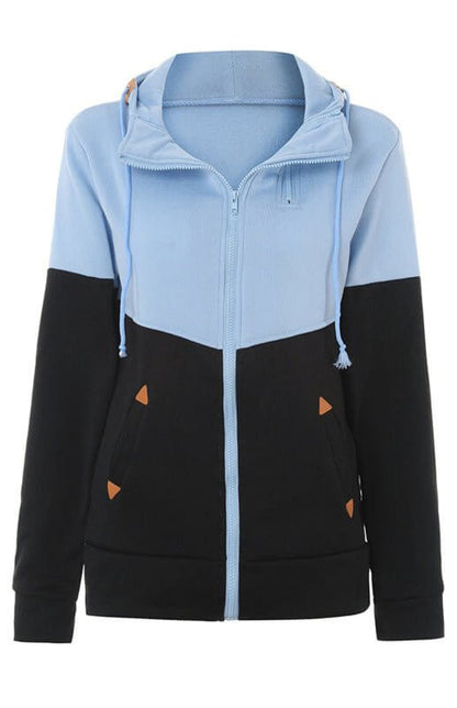 Double Zipper Color Block Hooded Long-Sleeved Plus Velvet Sweatshirt