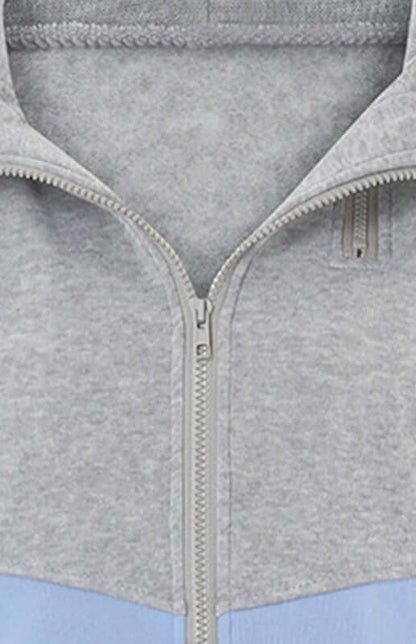 Double Zipper Color Block Hooded Long-Sleeved Plus Velvet Sweatshirt