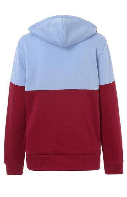 Sweat-shirt à capuche et manches longues en velours avec double fermeture éclair et blocs de couleurs 