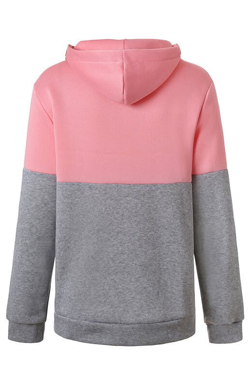 Double Zipper Color Block Hooded Long-Sleeved Plus Velvet Sweatshirt