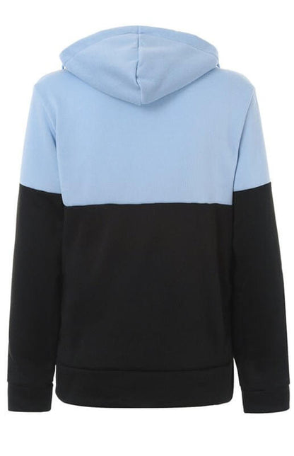 Double Zipper Color Block Hooded Long-Sleeved Plus Velvet Sweatshirt