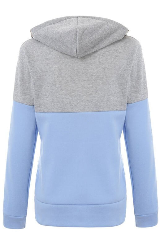 Sweat-shirt à capuche et manches longues en velours avec double fermeture éclair et blocs de couleurs 