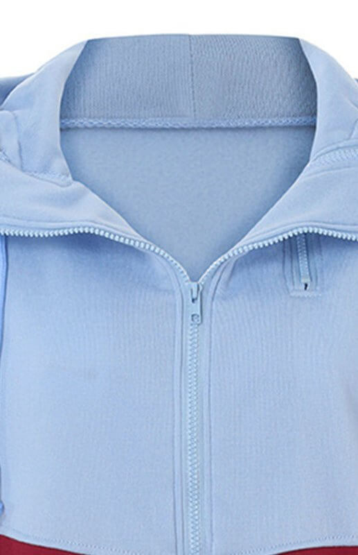 Langarm-Sweatshirt aus Samt mit doppeltem Reißverschluss und Farbblock-Kapuze 
