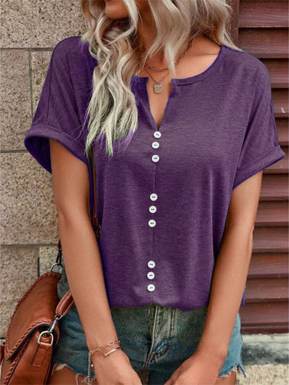 Full Size Decor Button Short Sleeve T-Shirt Plus Size