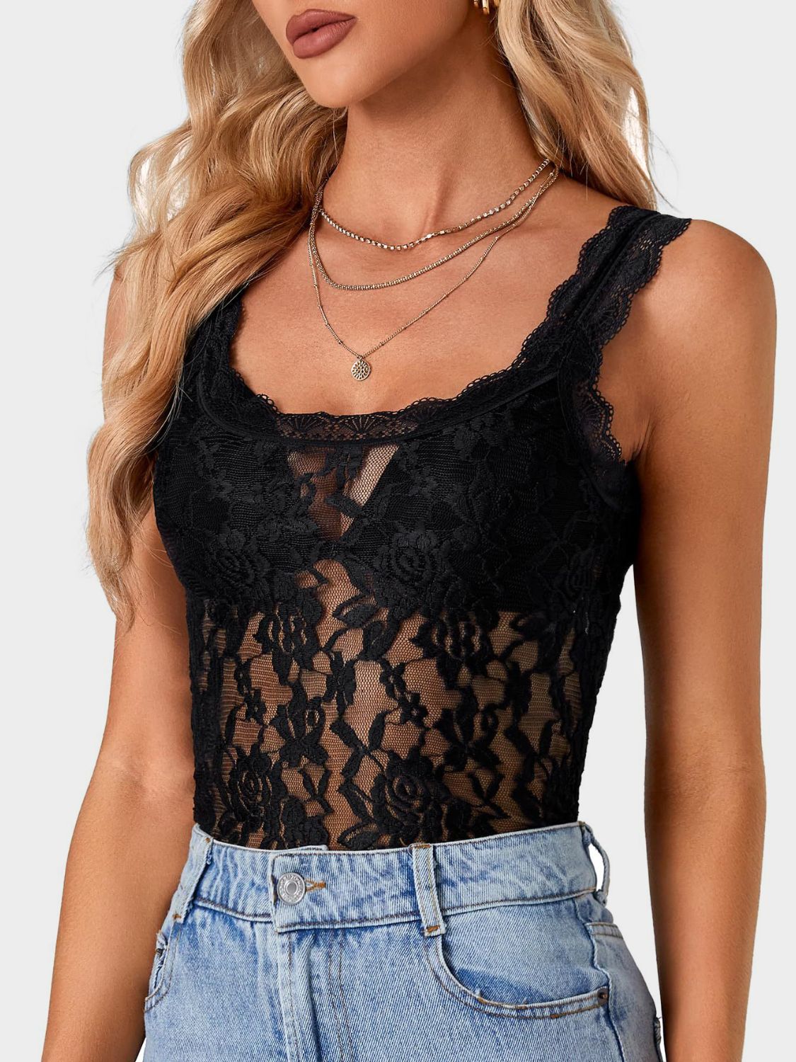 Lace Scoop Neck Tank