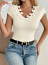 Ribbed Knit Bow Decor V-Neck T-Shirt