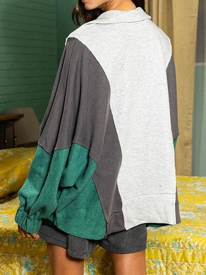 High-Low Exposed Seam Contrast Long Sleeve Sweatshirt