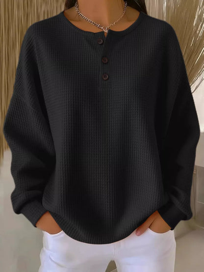 Full Size Waffle Knit Half Button T-Shirt Plus Size