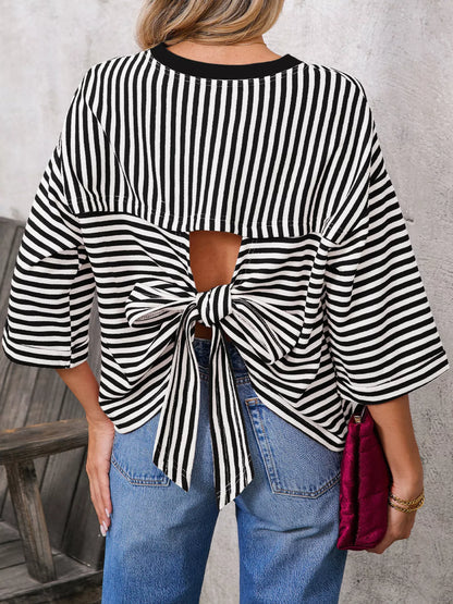 Striped Back Bow Tie T-Shirt