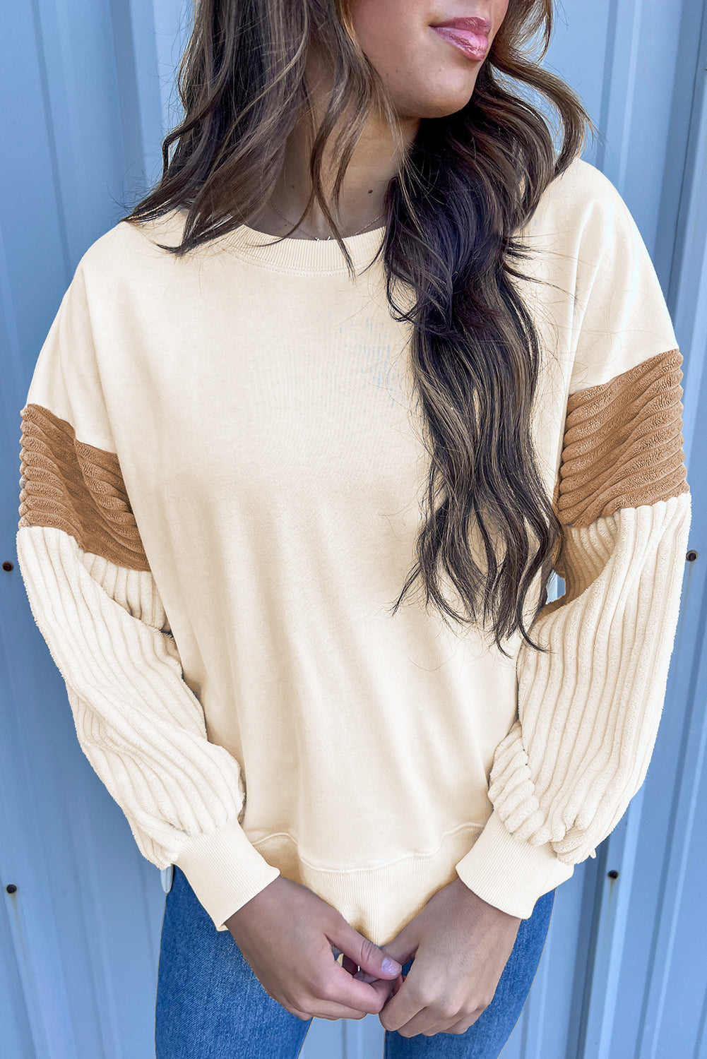 Slit Color Block Long Sleeve Sweatshirt