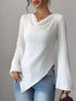 Cowl Neck Ribbed Knit T-Shirt