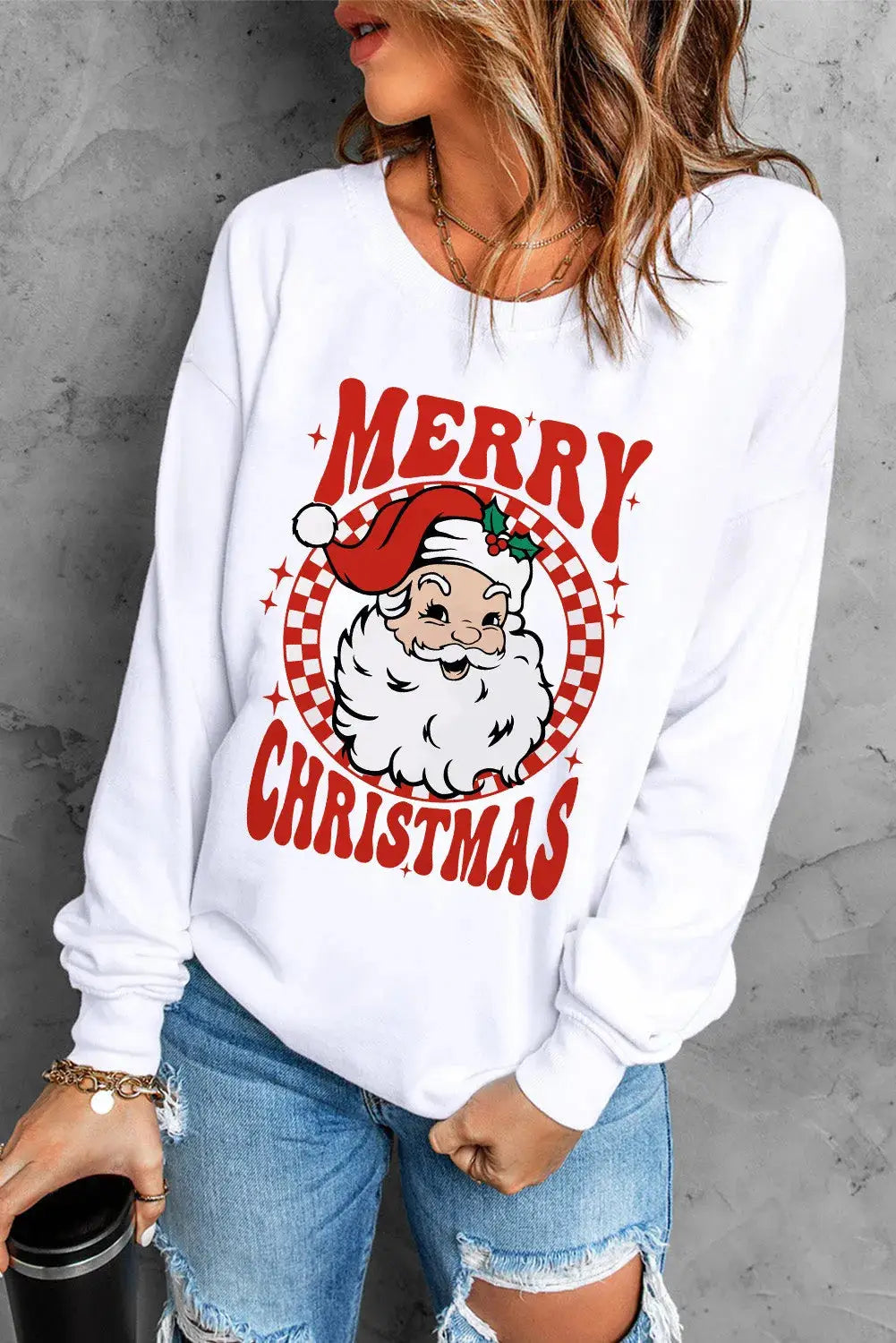 Santa graphic round neck long sleeve sweatshirt front