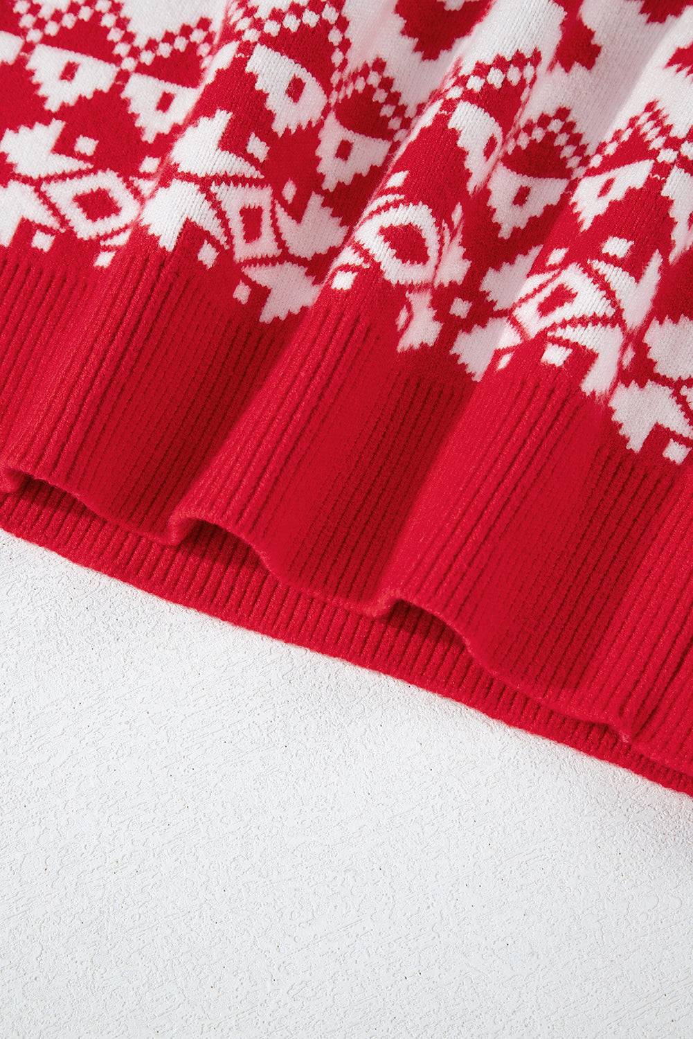 Red and white Christmas pattern sweater hem detail
