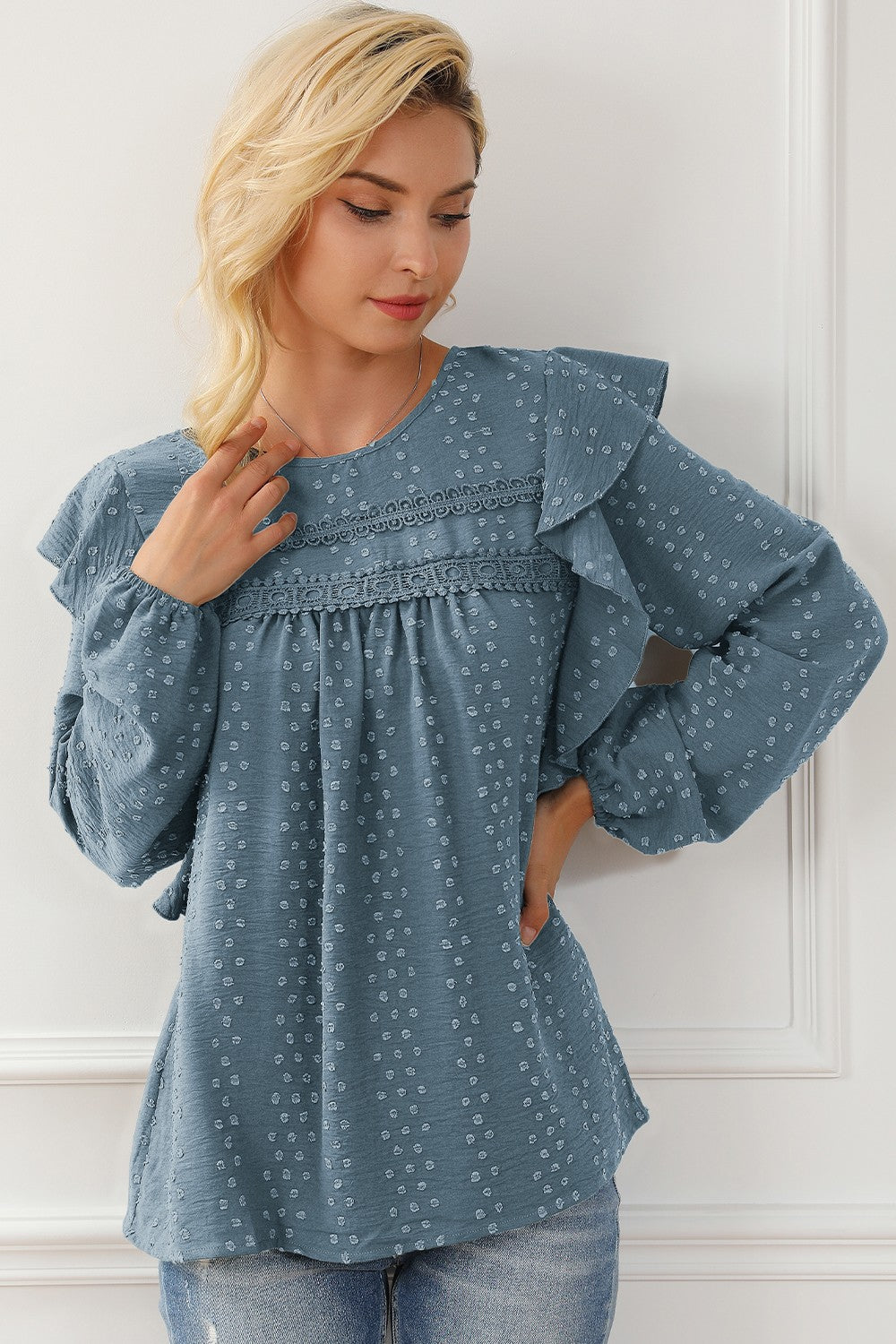 Round Neck Ruffled Blouse