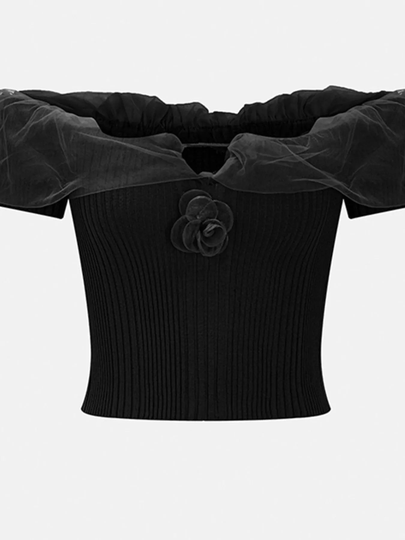 Ribbed Knit Off-Shoulder Ruffle Trim Top