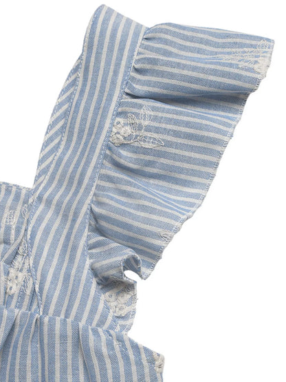 Striped Embroidered Ruffle Sleeve Blouse