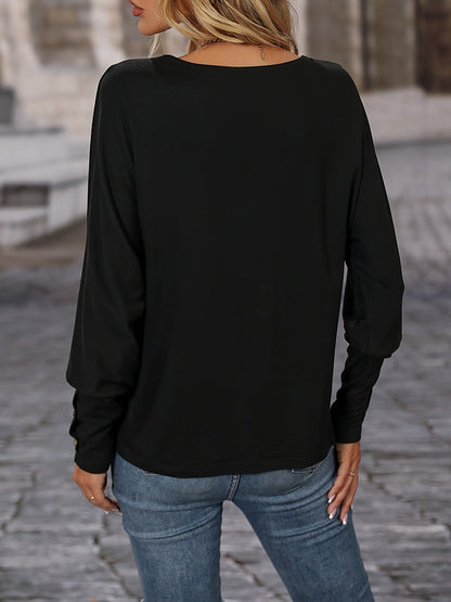 Contrast V-Neck Long Sleeve Top