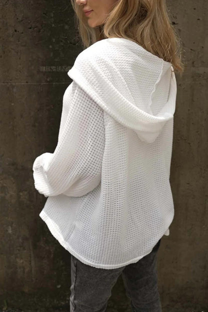 Waffle-Knit Long Sleeve Hooded T-Shirt