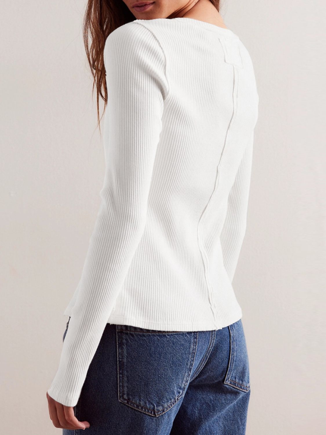 Ribbed Round Neck Long Sleeve Top