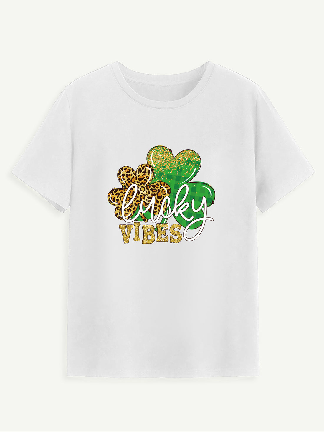 LUCKY VIBES Round Neck Short Sleeve T-Shirt