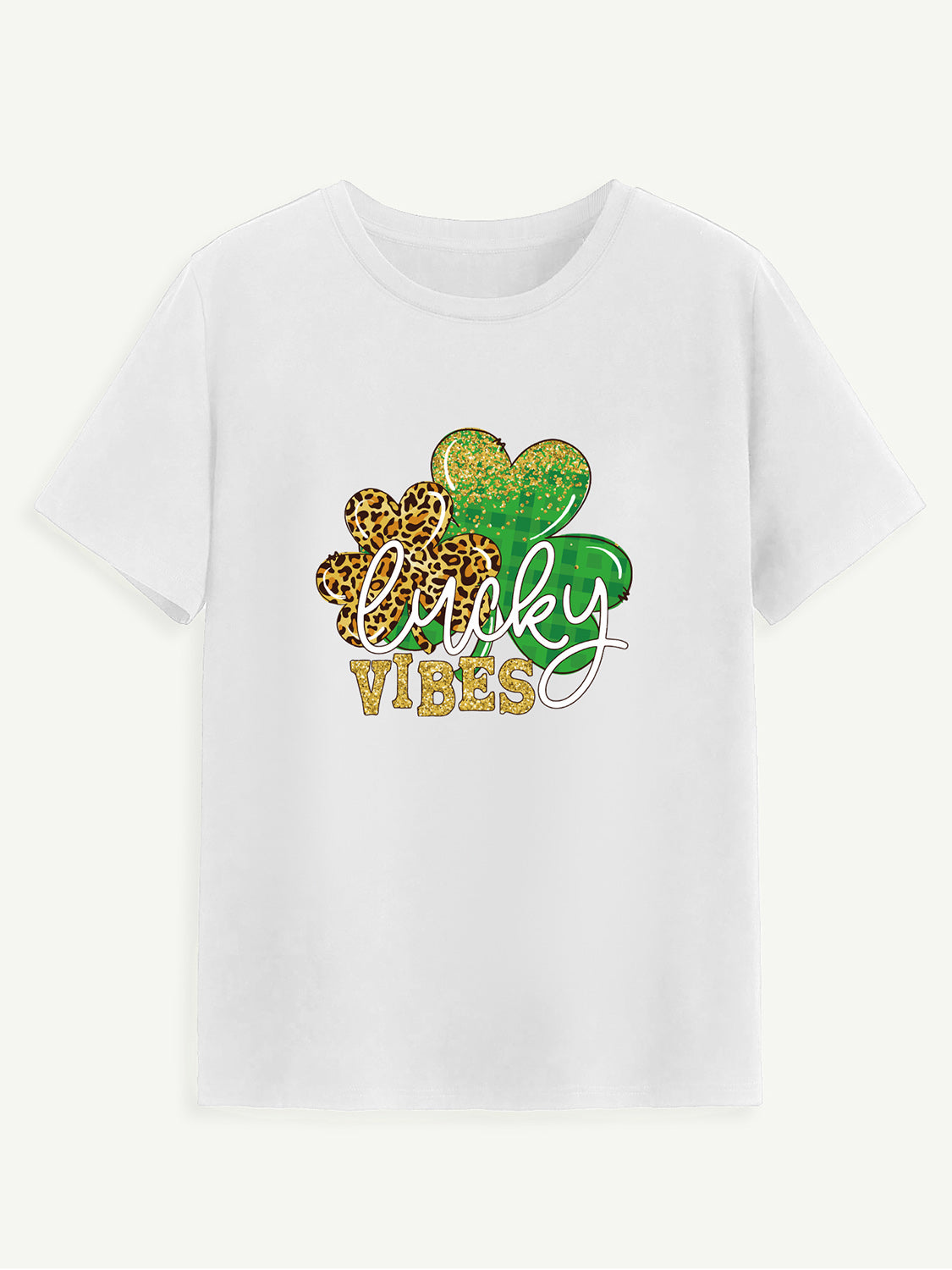 LUCKY VIBES Round Neck Short Sleeve T-Shirt