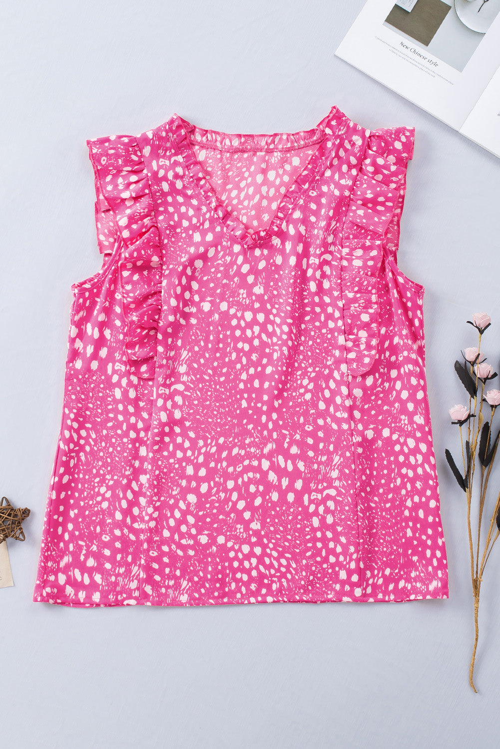 Printed V-Neck Butterfly Sleeve Tank