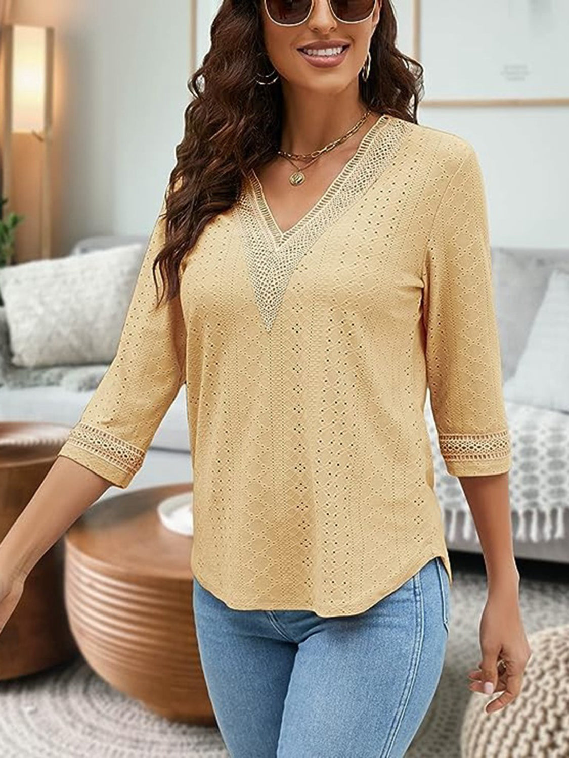 V-Neck Eyelet Blouse