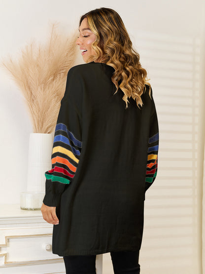 Angel Wings Striped Open Front Dropped Shoulder Cardigan