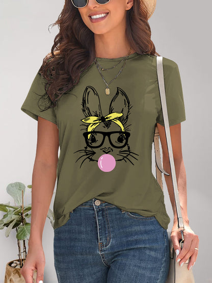 Rabbit Graphic Round Neck Short Sleeve T-Shirt