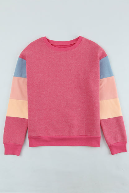 Color Block Round Neck Long Sleeve Sweatshirt