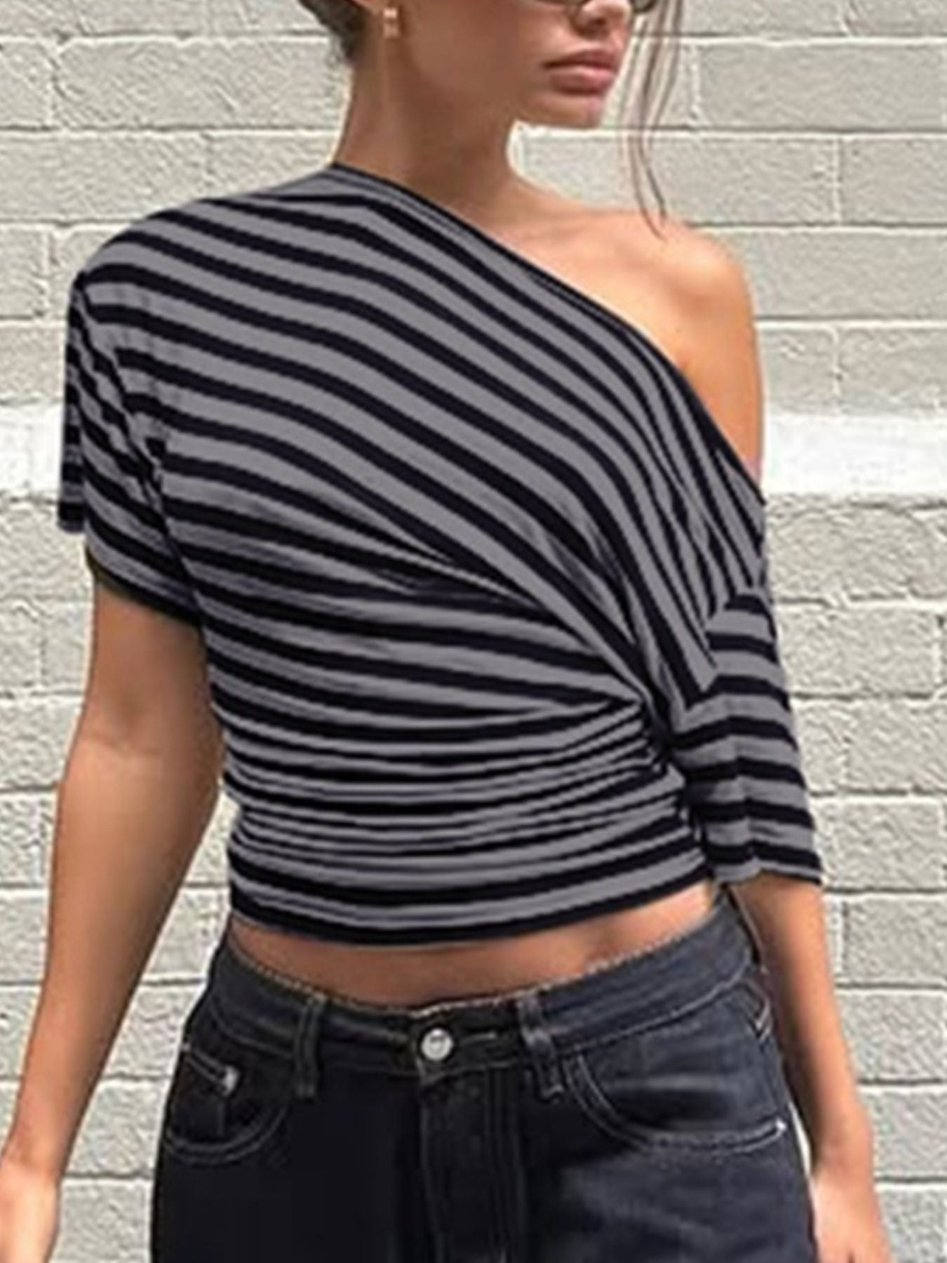 Striped One-Shoulder T-Shirt