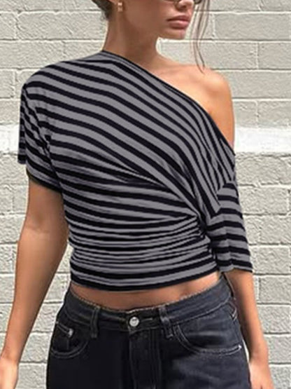 Striped One-Shoulder T-Shirt