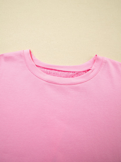 Floral Lace Patchwork Half Sleeve Oversize Tee