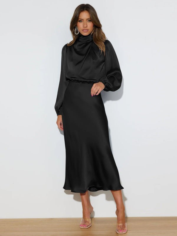 Robe ample en satin à manches longues pour femmes élégantes 