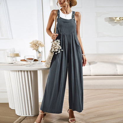 Gray loose wide-leg jumpsuit for women