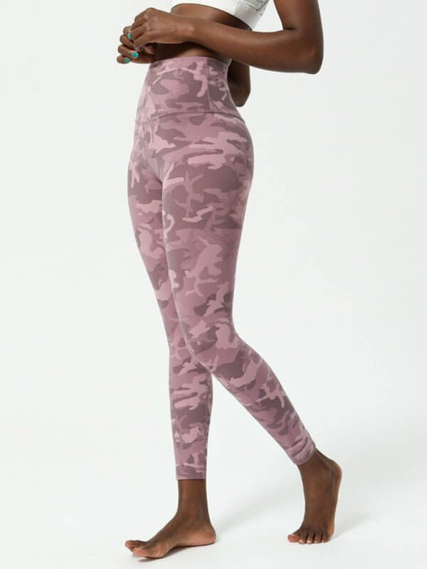 Pantalon de yoga camouflage européen et américain, pantalon de yoga imprimé nu double face pour femmes 