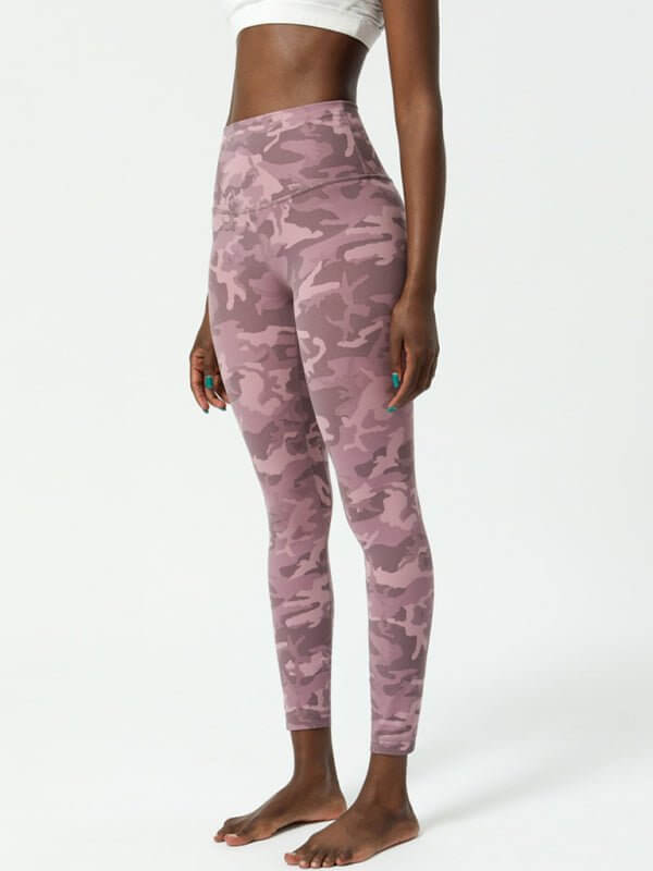 Pantalon de yoga camouflage européen et américain, pantalon de yoga imprimé nu double face pour femmes 