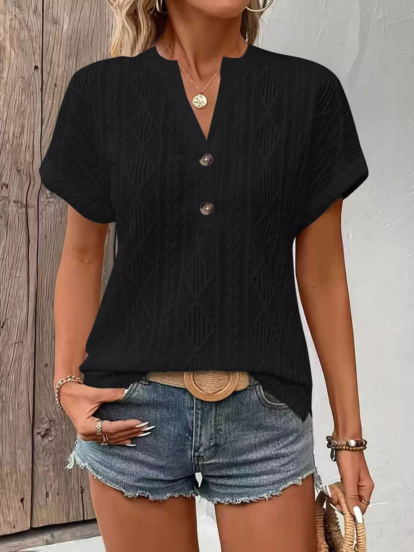 Diamond Pattern Short Sleeve Top