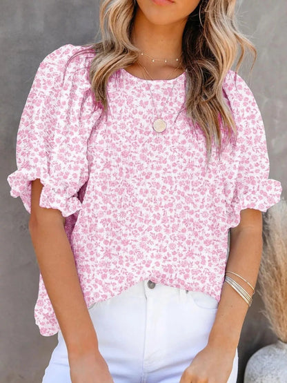Full Size Floral Print Ruffle Sleeve Blouse Plus Size