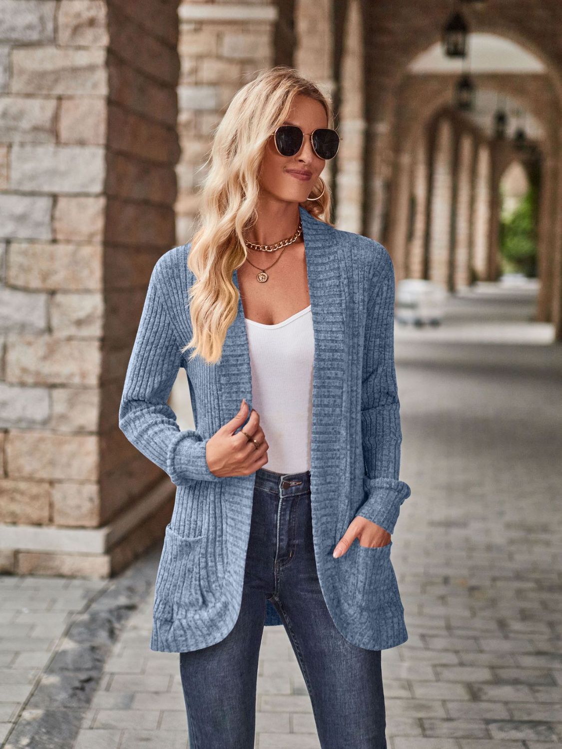 Open Front Cardigan with Pockets