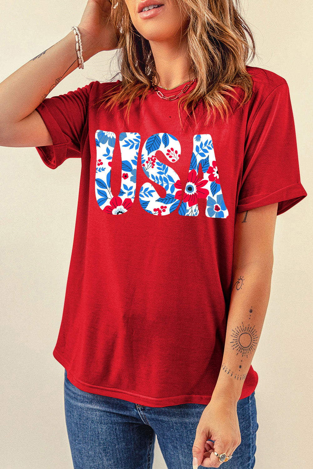 USA Round Neck Short Sleeve T-Shirt