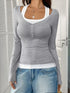 Contrast Long Sleeve Fake Two-Piece T-Shirt