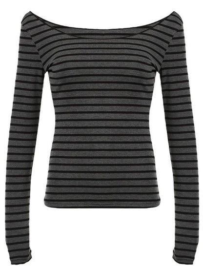 Striped Boat Neck Long Sleeve T-Shirt