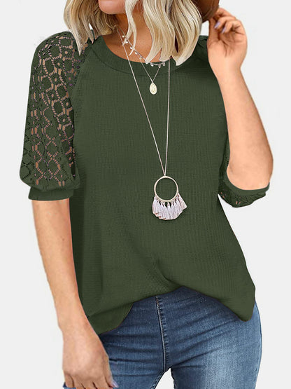 Lace Detail Round Neck Half Sleeve T-Shirt