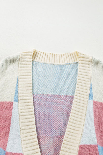 Exposed Seam Color Block Open Front Cardigan