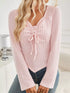 Ribbed Knit Drawstring Long Sleeve T-Shirt